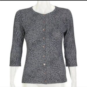 AQUA 100% Cashmere Gray Leopard Print Button Cardigan Sweater Women’s Size Small